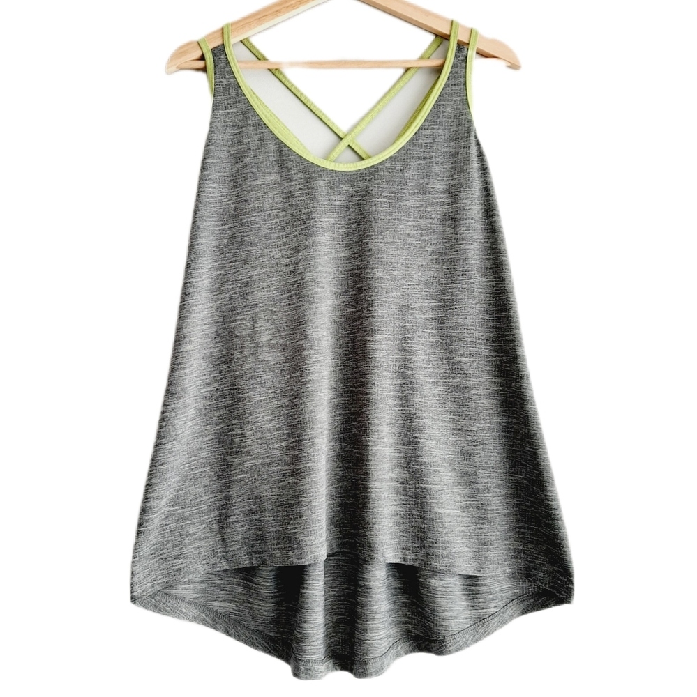 🍒 OLD NAVY Active High-Low Hem Light Loose Strappy Back Tank Top Grey Sz XL